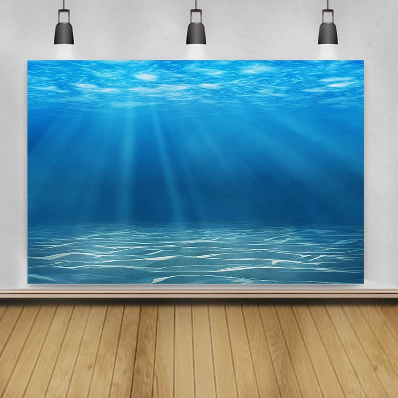 Laeacco Underwater World Background 13x10ft Undersea World Sunlight Deep Sea Blue Water Sun Ray Backdrop Seabed Children Birthday Party Home Decoration Kid Boy Newborn Photo Studio Aquarium Background - Image 1